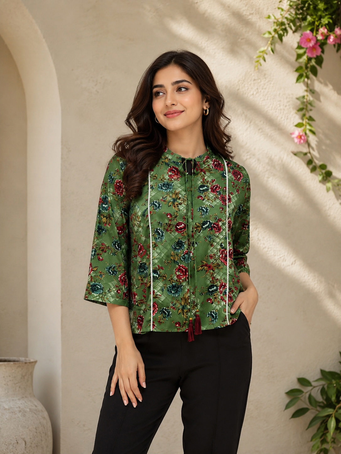 Women's Floral Printed Polyester Top