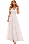 Women's White Cotton Lace Maxi Dress | Sleeveless Tiered Boho Summer Dress