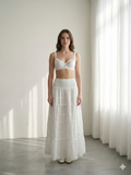 Women's White Cotton Maxi Skirt | Smocked Waist Tiered Boho Long Skirt