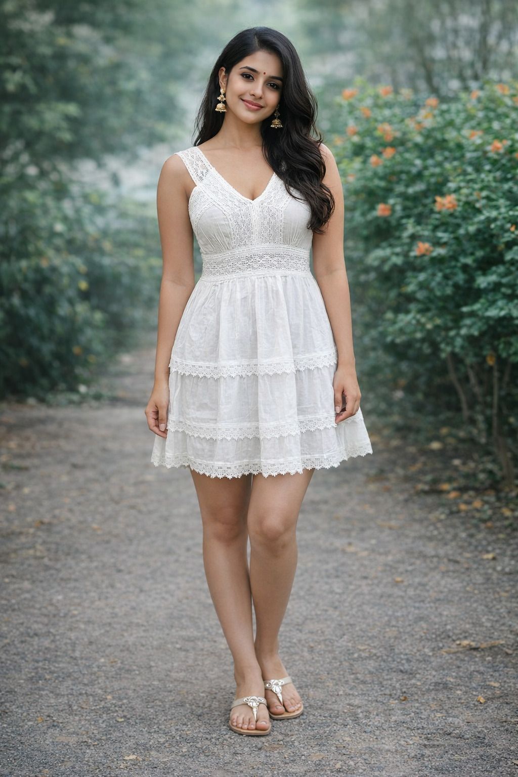 White Lace Tiered Mini Dress for Women | Sleeveless Summer Boho Dress